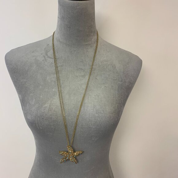 Starfish Gold-tone Long Necklace NWT Beaded Beach Summertime Vacation On-Trend - Picture 1 of 4